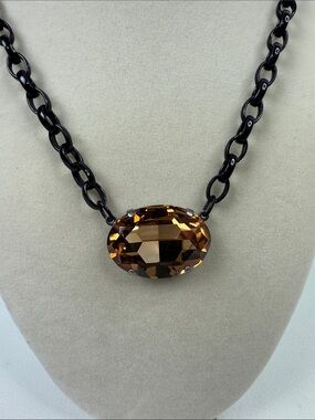 Sabika Gold gem Crystal Pendant Necklace with Black Chain Sparkle EUC